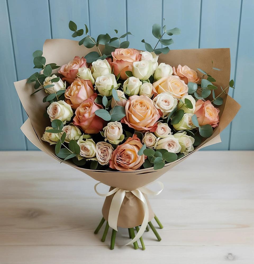 Букет цветов из: Альстромерии и Розы в Северный