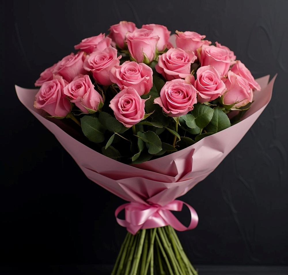 Букет 25 розовых роз в Северный