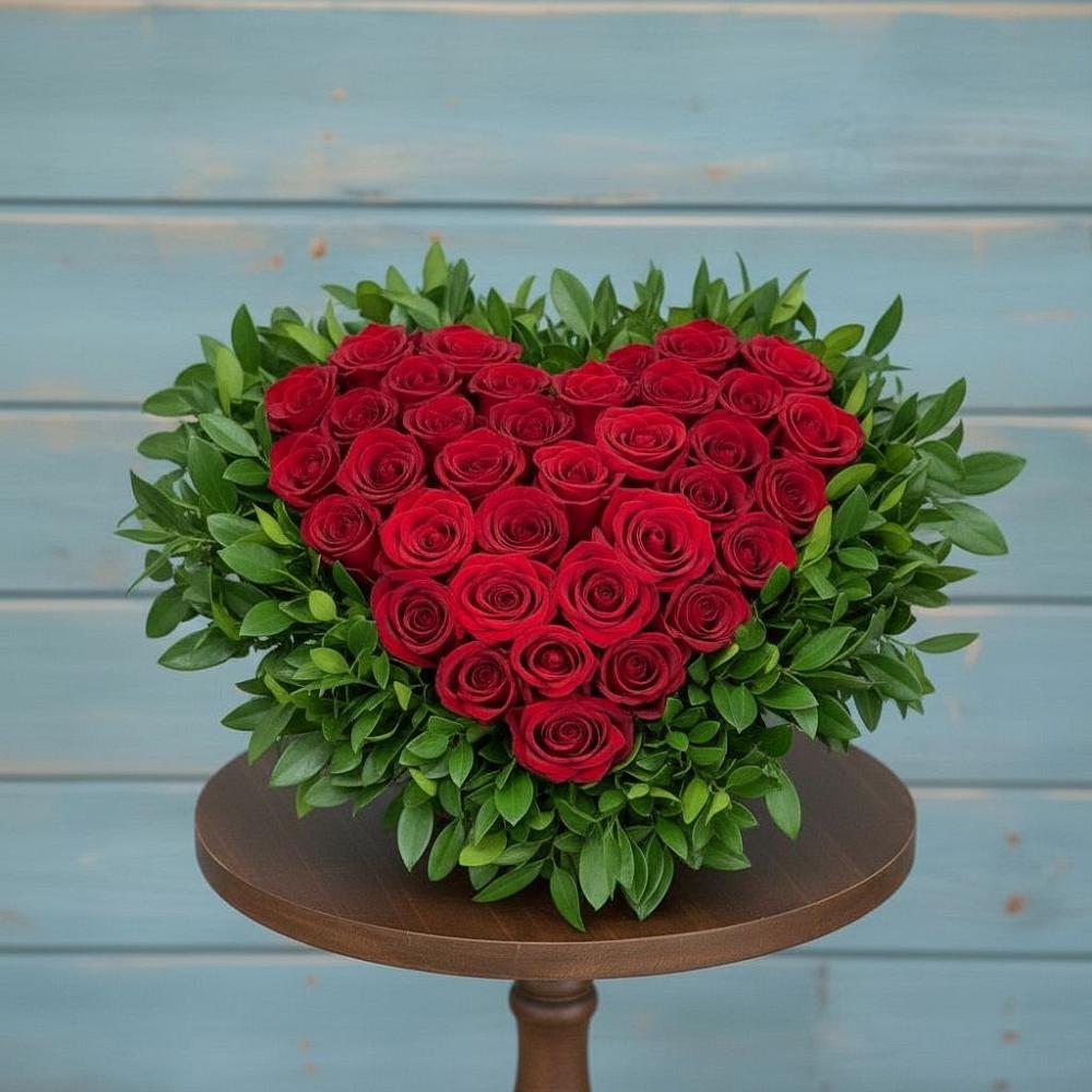 Цветочная композиция из Розы в виде сердца в Северный