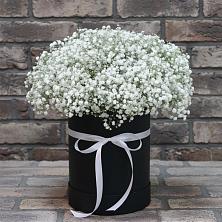 Цветочная композиция из Гипсофила в шляпной коробке в Северный